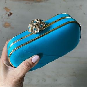 Brilliant Blue Satin Gemstone Clutch